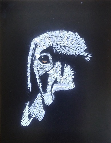 Tableau en mosaïque tête de chien en tige de verre américain